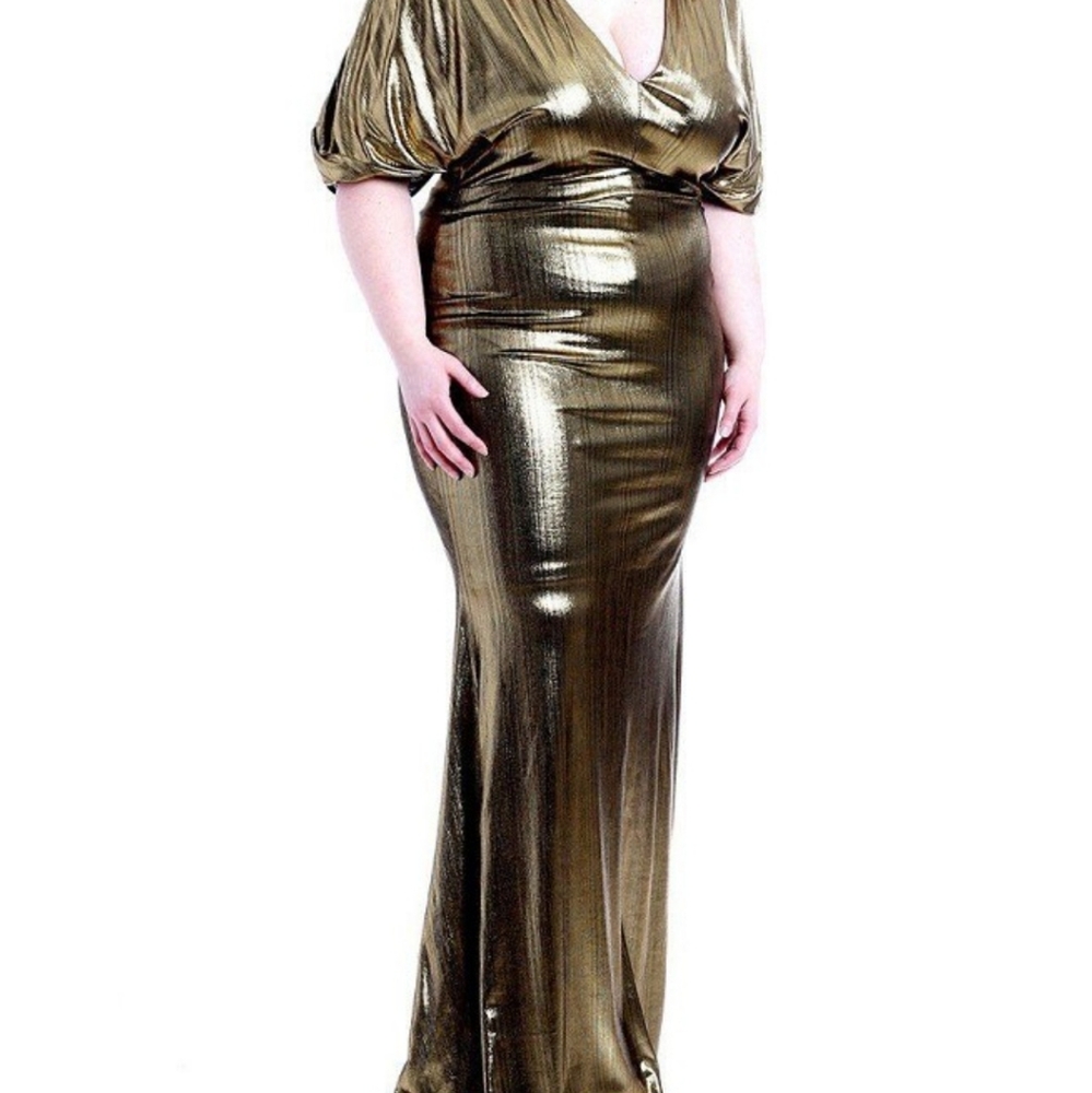 Metallic Ribbed Deep V-neckline Dress
